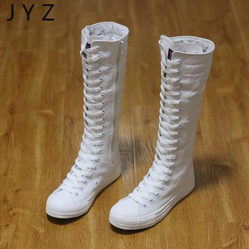 

New Fashion Womens Over The Knee Length Boots Lace Up Shoes Canvas Shoes Flats Lady aa0521