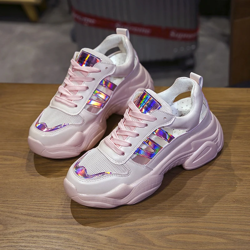 

2019 new brand white women's sneakers women's shoes fashion dad shoes flat student mesh casual platform sports women