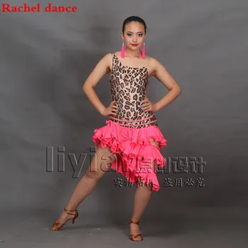 

2018 Custom-made Sexy Women Latin Dance Dress Sexy Sleeveless Leopard Skirts Latin Salsa Cha-Cha Standard Costumes Dance Dress