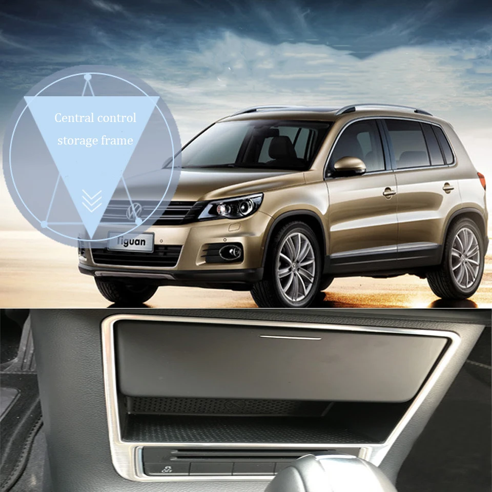 Для Volkswagen Tiguan mk1 1 аксессуары VW Tiguan 2010- коробка для хранения из нержавеющей стали декоративная крышка наклейки для автомобиля