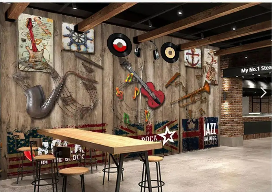 

Custom wallpaper mural retro nostalgic musical instrument bar background wall
