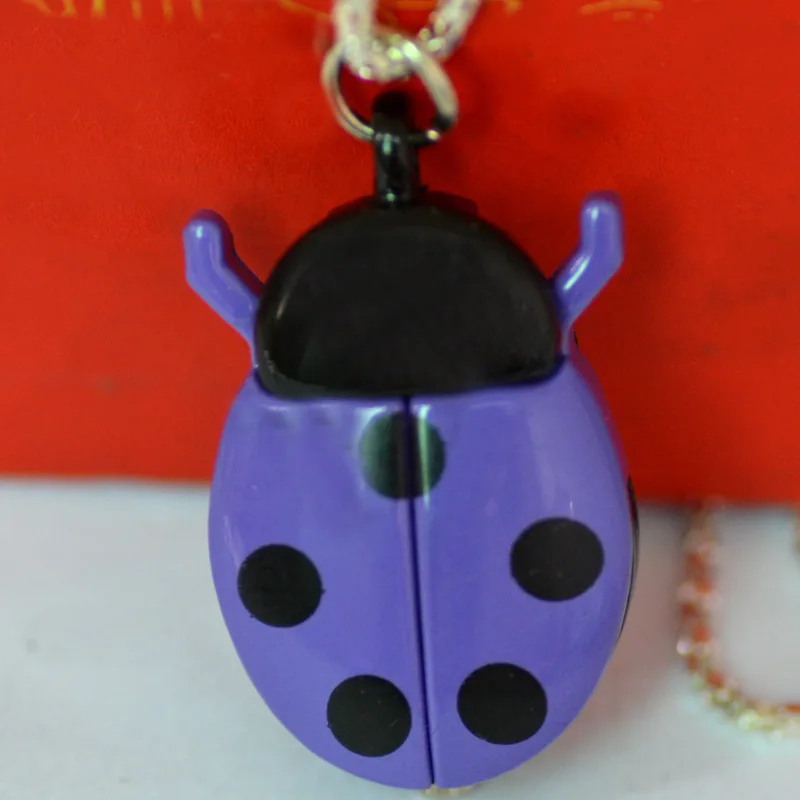 Новые креативные модные маленькие карманные часы с божьей коровкой модные аксессуары карманные часы милые с роскошным ожерельем - Цвет: Фиолетовый