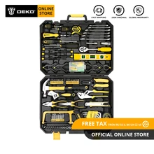 DEKO набор ручных инструментов для домашнего ремонта, набор ручных инструментов с пластиковым ящиком для инструментов, чехол для хранения, молоток, отвертка, трещотка, гаечный ключ