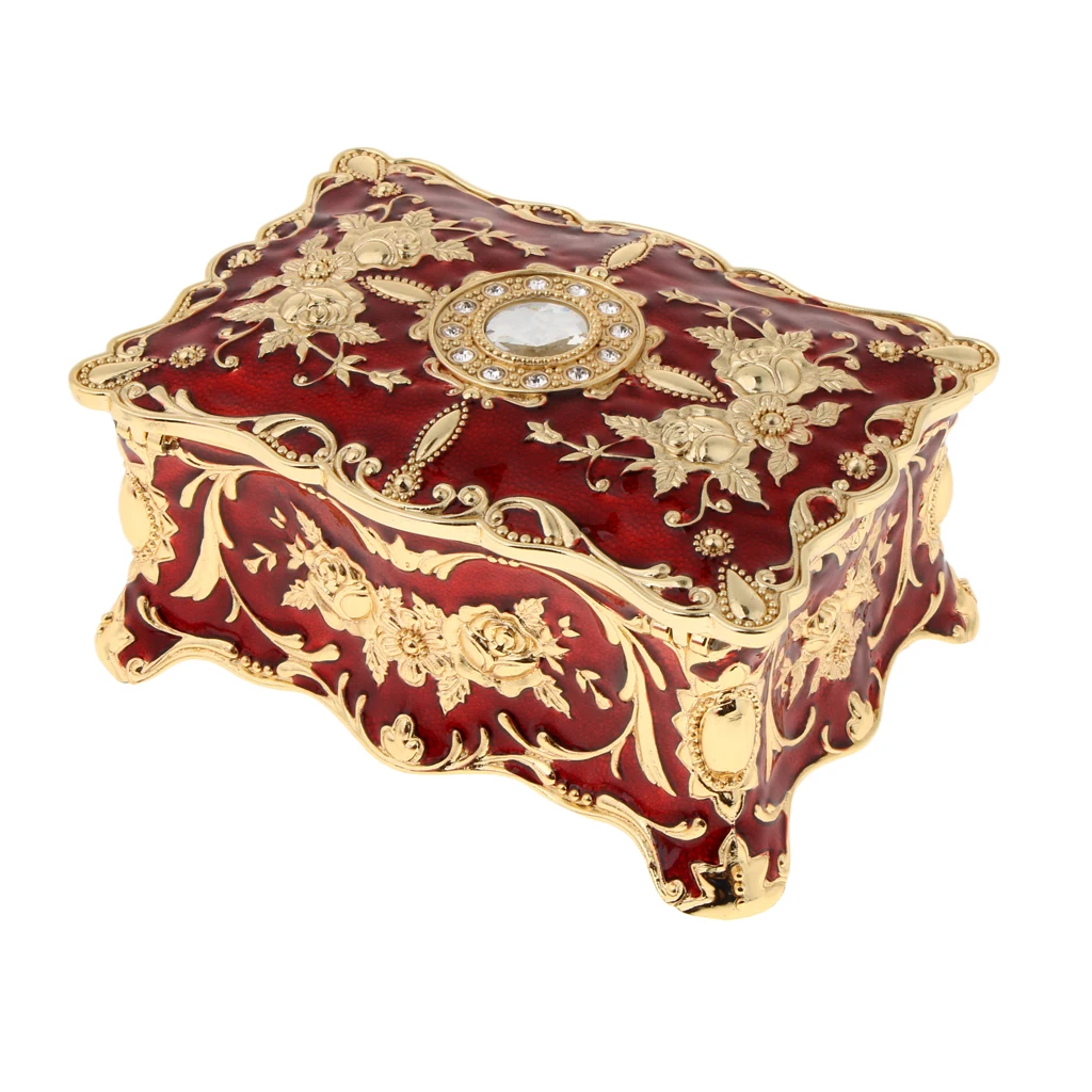 MagiDeal Retro Enamel Flower Sculpture Trinkets Chest Jewelry Box Organizer 18 x 12 x 8cm