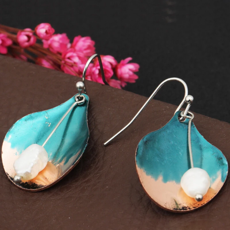 Fashion Green Metal Earrings Retro Gradient Pearl Hot Eardrop Drop Ear Pendant Dangler Earbob | Украшения и аксессуары