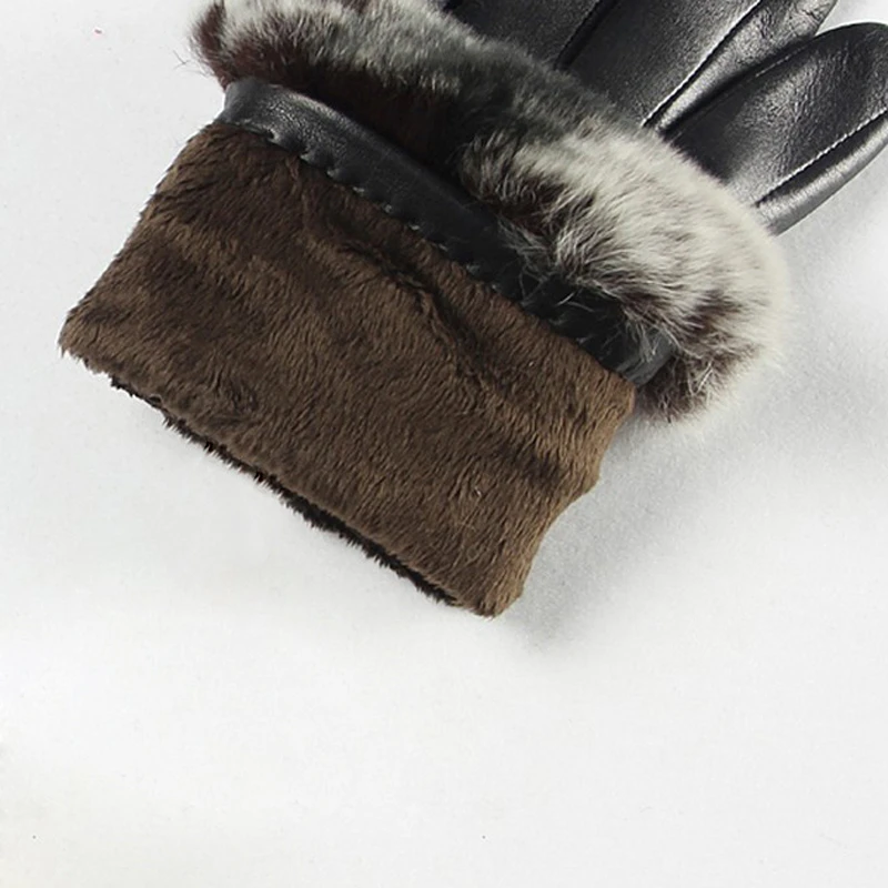 Fashion Women Sheepskin Gloves High Quality Genuine Leather Five Finger Rabbit Hair Elegant Winter Lady Driving Glove EL024NC Fashion Women Sheepskin Gloves High Quality Genuine Leather Five Finger Rabbit Hair Elegant Winter Lady Driving Glove EL024NC