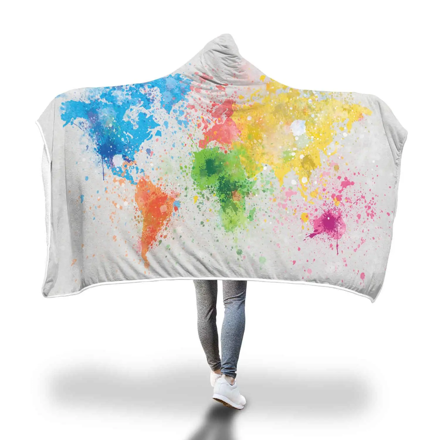 

16 Styles World Map Earth 3D Printed Plush Hooded Blanket for Beds Warm Wearable Soft Fleece Throw Blankets