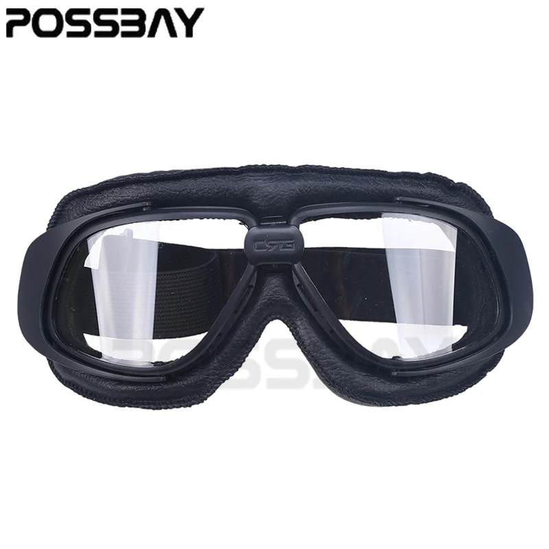 POSSBAY черные кожаные очки солнцезащитные лыжные очки мотокросса пилот для мотоцикла Harley Пользовательские байкерские крейсерские шлемы велосипедные очки