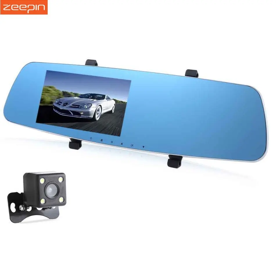 

5 Inch Dual Lens Car DVR Camera Mirror With Rear View Camera Video Recorder DVR Full Hd 1080P Dashcam G-sensor Novatek 96655