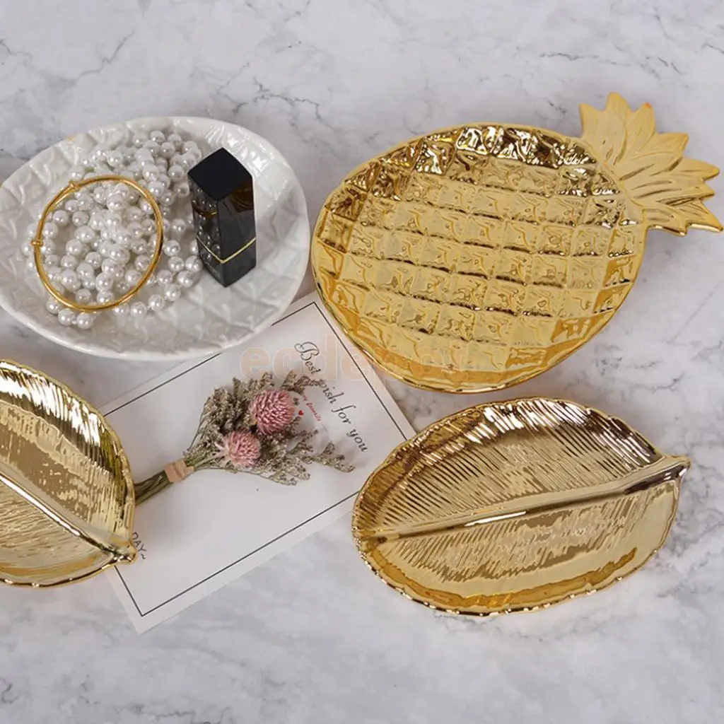 Ceramics Gold Plated Fruit Bowl Dish Food Serving Tray Bowl Jewelry Case 3kg