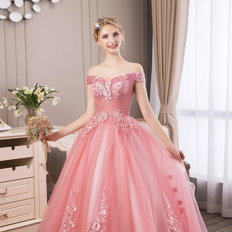 Elegante vestido Quinceanera com pescoço de barco, vestido luxuoso bordado em renda, vestido de baile, vintage, 15 anos, novo, 2023