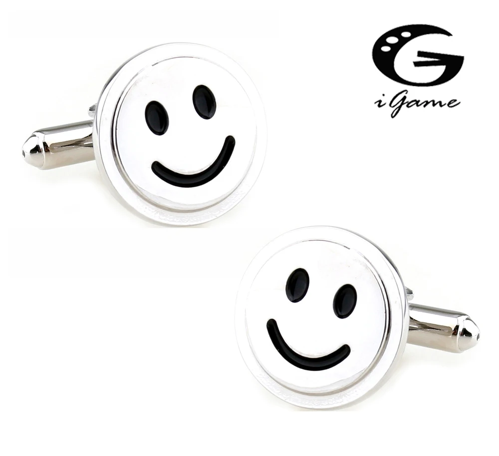 

iGame Factory Price Retail Wedding Cufflinks For Men Fashion Brass Copper Material Round Smile Design Cuff Links Free Shipping