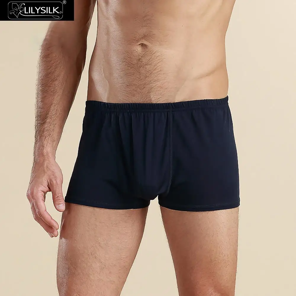 Lilysilk Boxer Shorts Men Underwear 100% Chinese Silk Navy Blue Solid ...