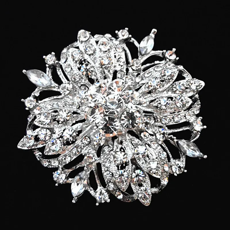 

6PCS/LOT Rhodium Plated Vintage Flower Crystal Wedding Pin Brooch