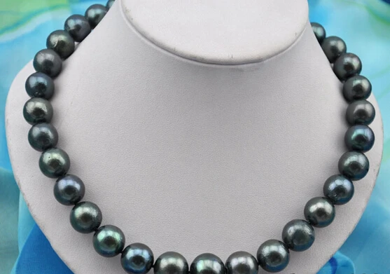 

huij 004905 12-14MM round black reborn keshi pearl necklace
