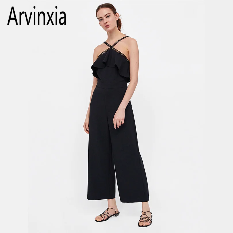 

Arvinxia ZA Sexy Solid Lace Woman Jumpsuit Comfortable Elegant Off Shoulder Women Overalls Summer Loose Spaghetti Strap Jumpsuit