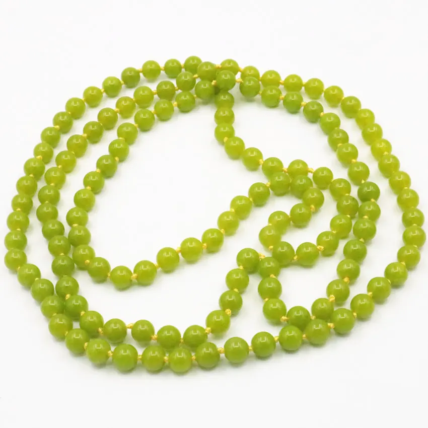 Olive Green Jades 8mm Round Beads Necklace Long Chain Women Natural