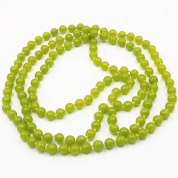 

Olive Green Jades 8mm Round Beads Necklace Long Chain Women Natural Stone Peridot Sweater Necklace Semi-precious Jewelry 36"A450