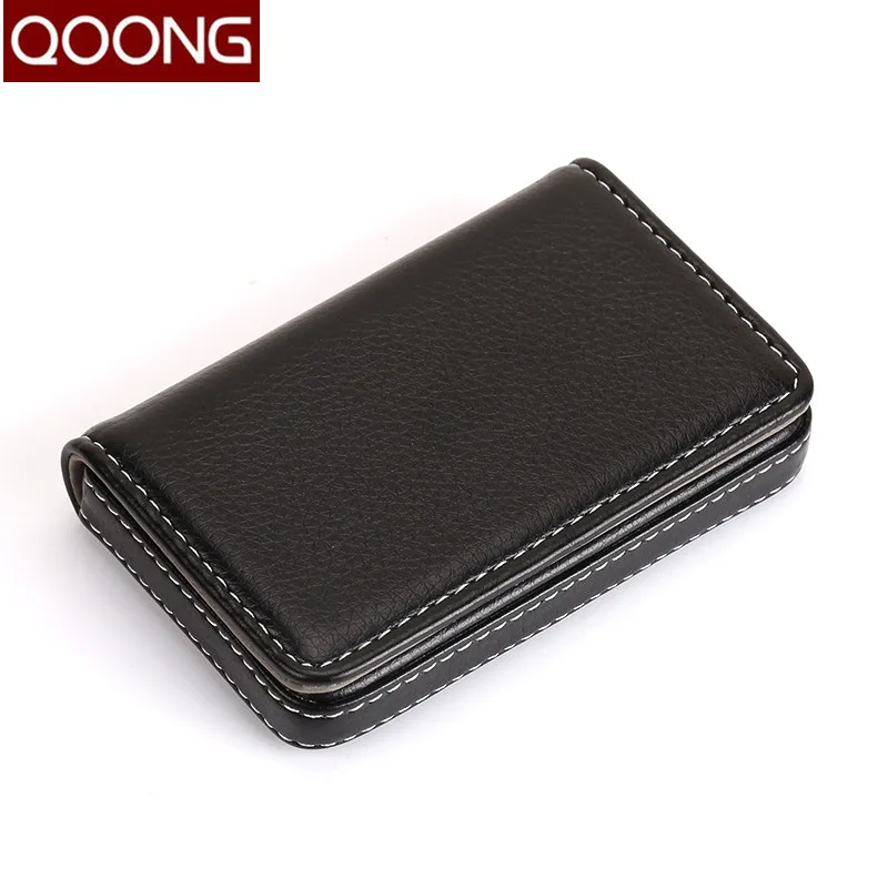 QOONG 2018 Fashion Men Women Leather Hasp Business Name ID