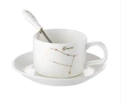 12 созвездий чашки маленькая керамическая молочная кофейная чашка с ложкой и блюдцем для чашка для завтрака кофе термостойкая хороший подарок - Цвет: Gemini