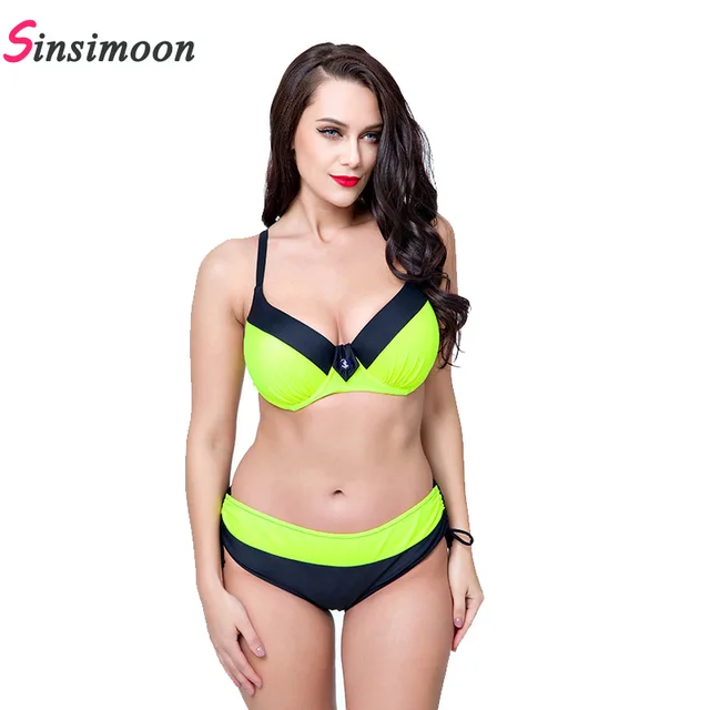 Best Offers New 2019 Women Patchwork Swimsuit Plus size Bikini set 큰 바스트 암 수영복 (High) 저 (quality Bathing 한 벌 비치웨어 Biquini sets