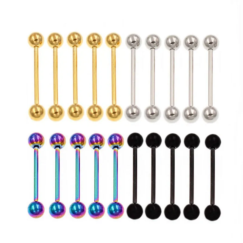 6 PCS Punk Steel Tongue Stud Body Piercing Jewelry Gold tone Earring