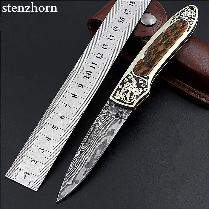 

2018 New Free Shipping Damascus Outdoor Tactical Folding Knife Portable Pocket High Hardness Wilderness Survival Small Knives