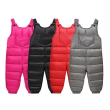 Детский зимний плотный теплый ремень с подтяжками для маленьких девочек и мальчиков, штаны, комбинезоны, брюки теплые пуховые боди с круглым вырезом для малышей