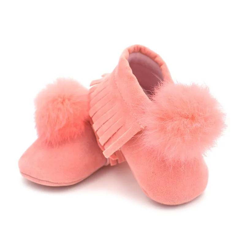 COOTELILI Toddler Baby Girl Shoes Soft Bottom Baby Boots Real Fur Princess Shoes Infant New Born Baby Tassel Shoes For Girls (6)