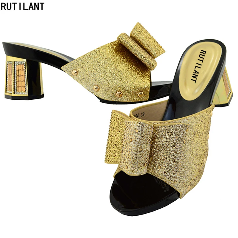 Женские туфли последней модели для свадьбы; коллекция года; итальянские свадебные туфли в африканском стиле; женские вечерние туфли в нигерийском стиле со стразами; женская обувь для вечеринок - Цвет: Золотой