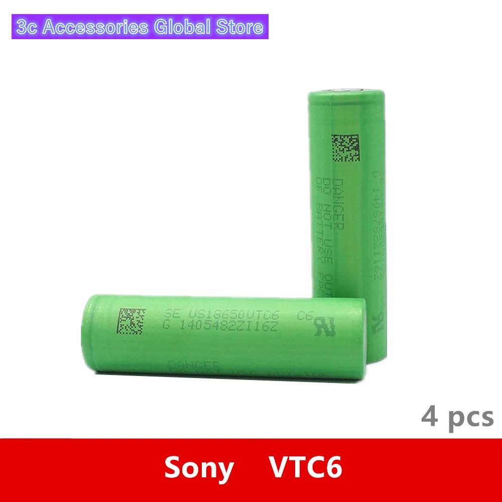 

4 pcs 3.7V 18650 3120mah 30A Original For Sony US18650VTC6 VTC6 3.6V IMR battery for Toy E-cig Torch Flashlight ect