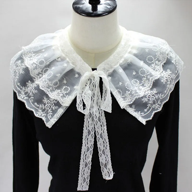 1pcs Women Double Layer Lace False Collar Shawl Bow Collar Detachable Shirt Clothing Accessories BBB0579