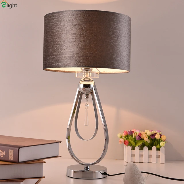 Modern Chrome Metal Led Table Bedroom Fabric Shade Lights Modern Chrome Metal Led Table Bedroom Fabric Shade Lights Fixtures Living Room