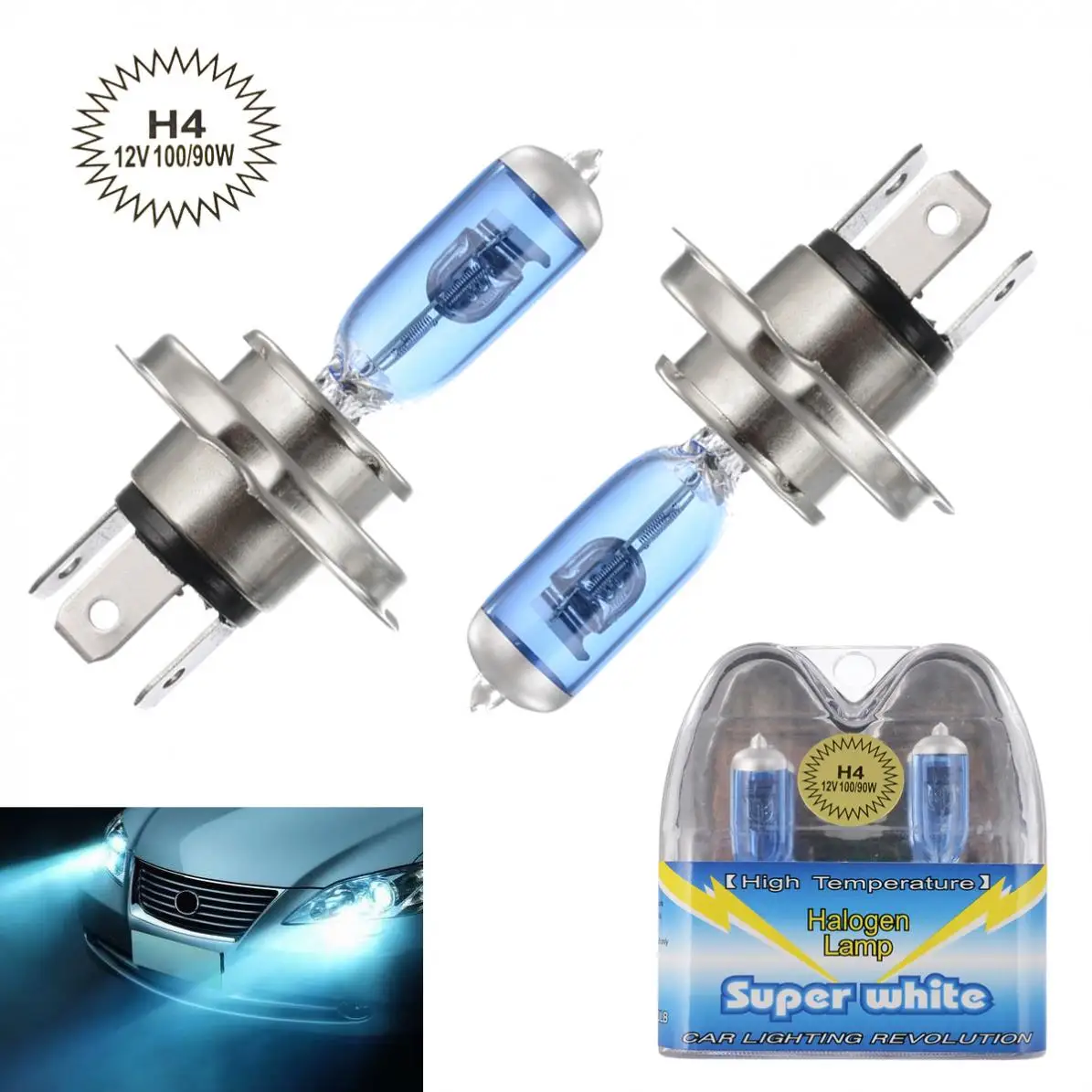 2 шт./компл. 12V H4 100W белый светильник супер яркий автомобильный HOD головной 6000K