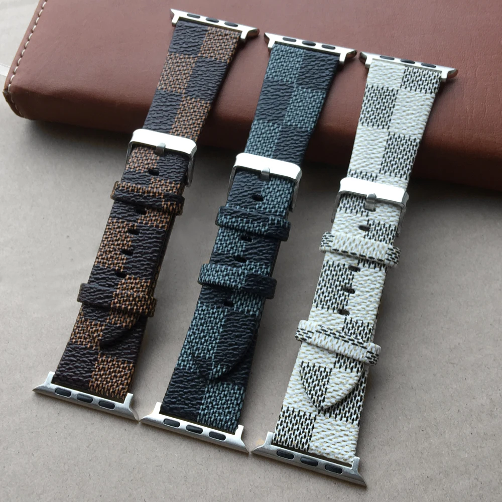

New Genuine Leather Watch band Design for iWatch Apple Watch 38mm 42mm Series 3 2 1 Band Stainless Steel Buckle Lattice Strap