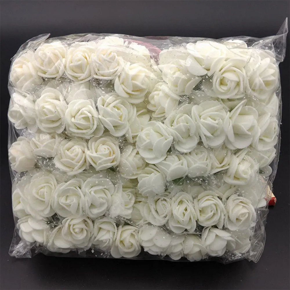 144 шт., 2 см, искусственные мини-цветы из пенопласта для розы, медведя, сделай сам, домашний Свадебный букет цветов, разноцветный венок, подарок для скрапбукинга - Цвет: white