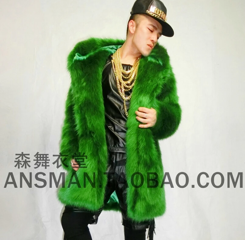 

S-5XL 2019 women and Men new fashion slim DJ singer Beyonce Green imitation fox fur long hooded costumes clothing