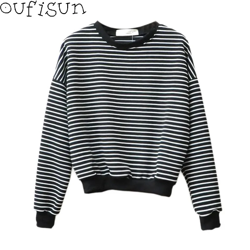 

Oufisun Autumn And Winter Long Sleeve Women Sweatshirt 2018 New O-neck Sweatshirts Casual Comfortable Cotton Striped Sweatshirt