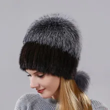 Реального норки Мех и натуральный мех черно-бурой лисы Мех теплые зимние Кепки для Для женщин Хорошее качество ушками теплая шапка Fox Мех обтянутый На спине Кепки