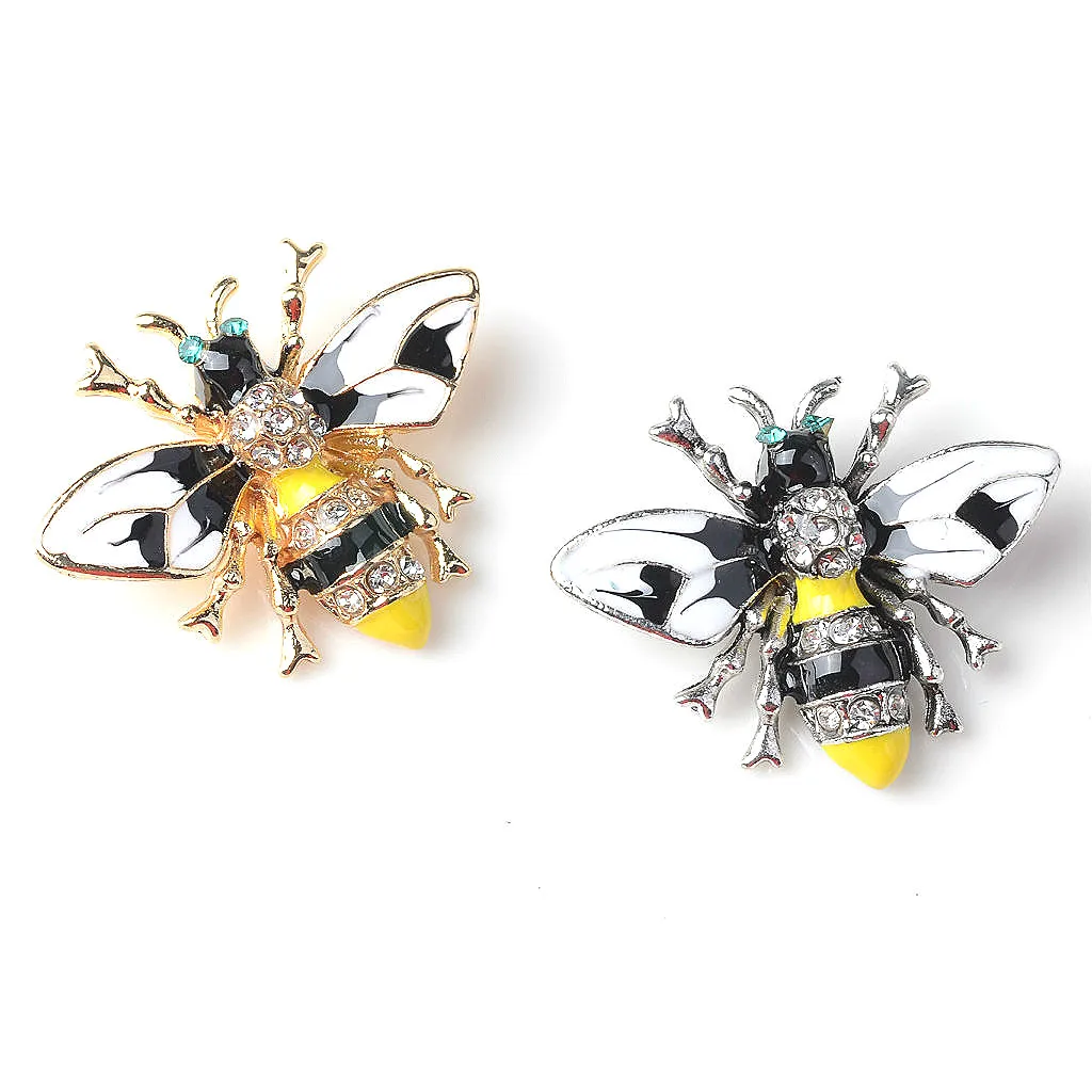 4x Bee Shape Alloy Crystal Enamel Craft Buttons Jewelry Making Findings for Clothing Bag Shoes Hair Accessories Decoration 31mm