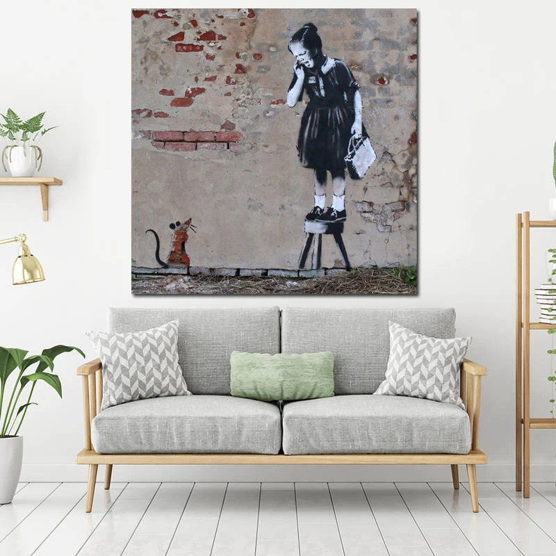 Крыса пугающая маленькая девочка Бэнкси Холст живопись плакаты принты мраморные настенные художественные картины декоративные картины Современный домашний декор