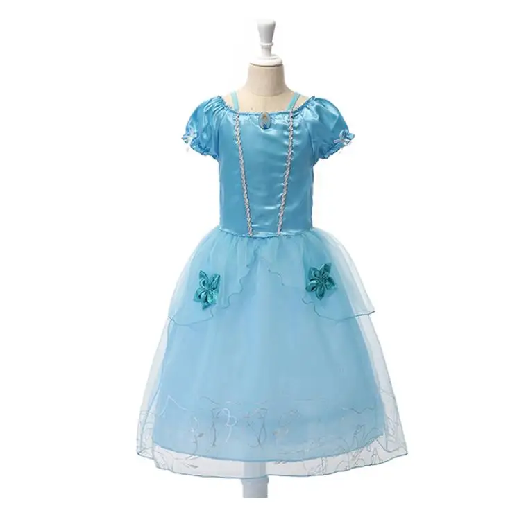Летнее платье для девочек Детская Спящая красавица костюмированная игра костюм платье принцессы для маленьких девочек Рапунцель Cindrella Белоснежка платье - Цвет: blue dress