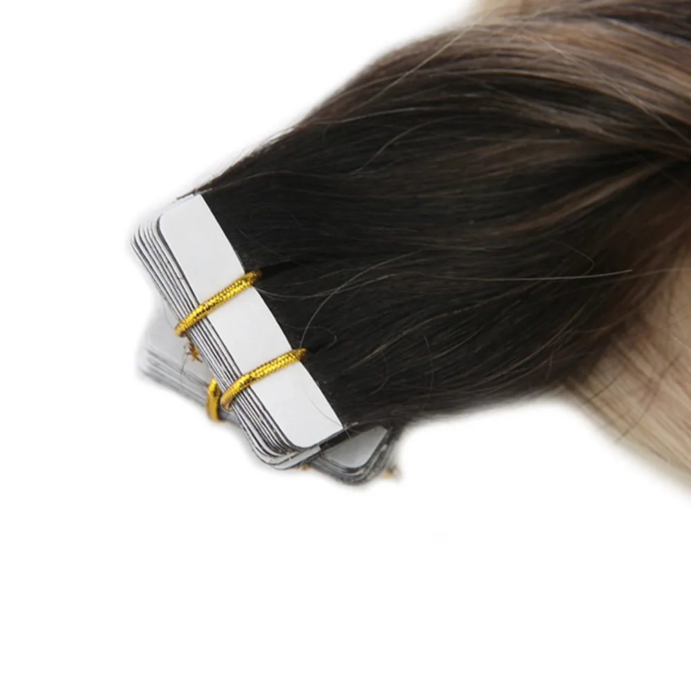 Полное сияние человеческих волос Remy Tape в 20 шт. 50-граммовый цвет Balayage # 1B Темные корни