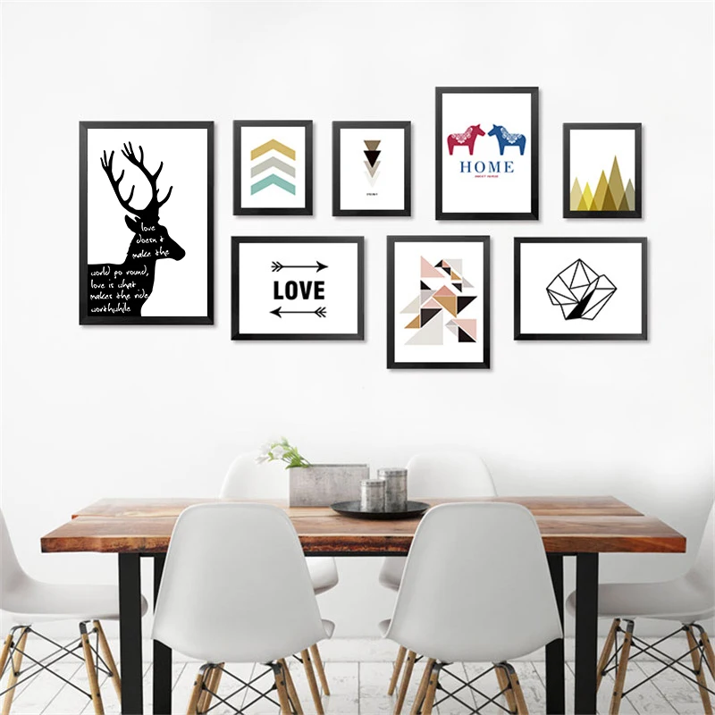 

Nordic Minimalist Abstract Art Canvas Painting Poster Black White Elk Print Love Quote Wall Pictures For Living Room Decor AL113