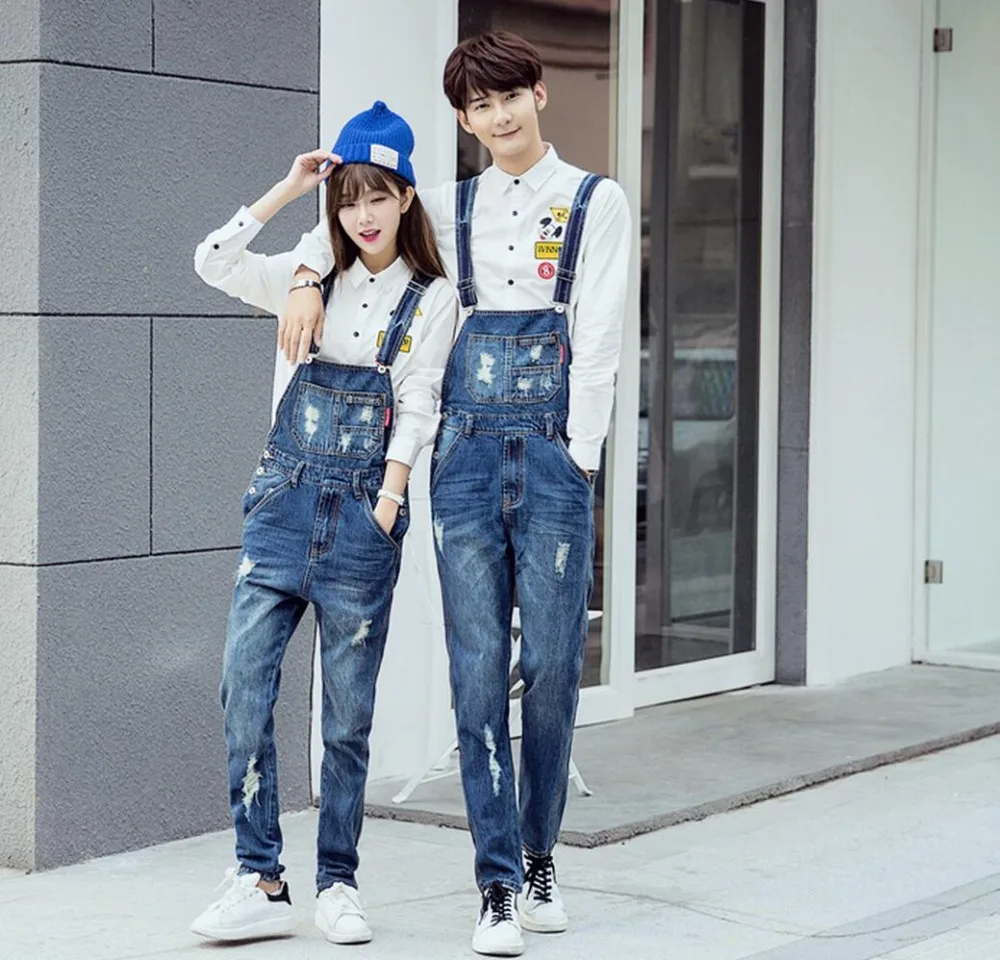 2016 New Men's clothing Hole suspenders jeans bib pants