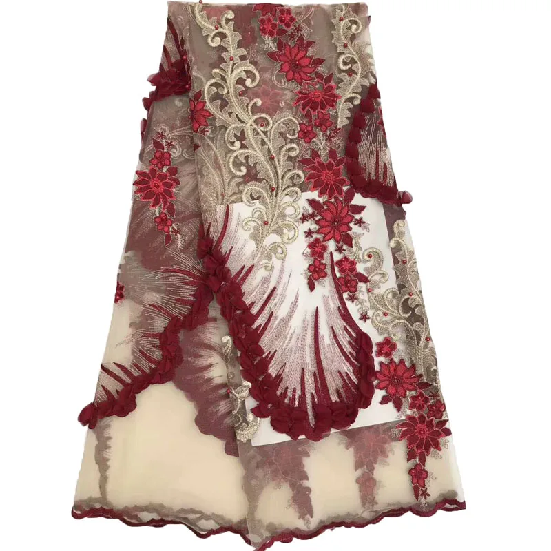 Nigerian lace fabrics 3d beaded tulle fabric luxury French net for evening dresses A854-1 | Дом и сад