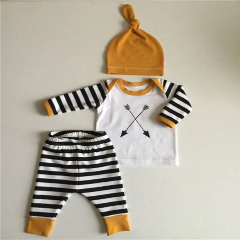 

Fashion Kids Baby Girl Boy Striped Long Sleeve Tops T-shirt+Pants Hat Outfits Set Striped 0-24M