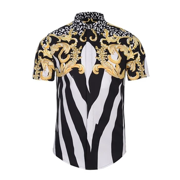 

Men stripe Leopard printing Dress Shirts Unique Medusa Shirt Fashion 3D Short Sleeve Luxury Harajuku Men Unique Medusa Shirt