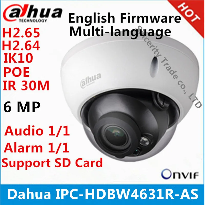 Dahua IPC-HDBW4631R-AS 6MP IP камера IK10 IP67 IR30M Встроенная sd-карта аудио и сигнал тревоги интерфейс HDBW4631R-AS POE камера