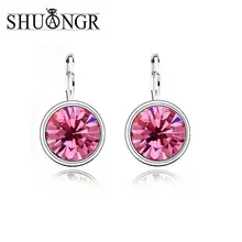 Shuangr 8 Warna Perak Pink Biru Kristal Kristal Besar Anting-Anting Batu Zirkonia Kubik Wanita Anting-Anting Boucle D'oreille Femme(China)
